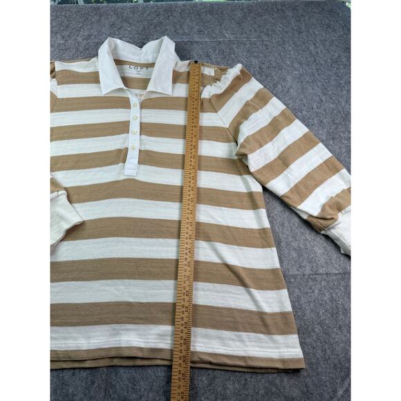 Loft Womens XL‎ Striped Rugby Collared Polo Puff Sleeve Shirt - Picture 3 of 7
